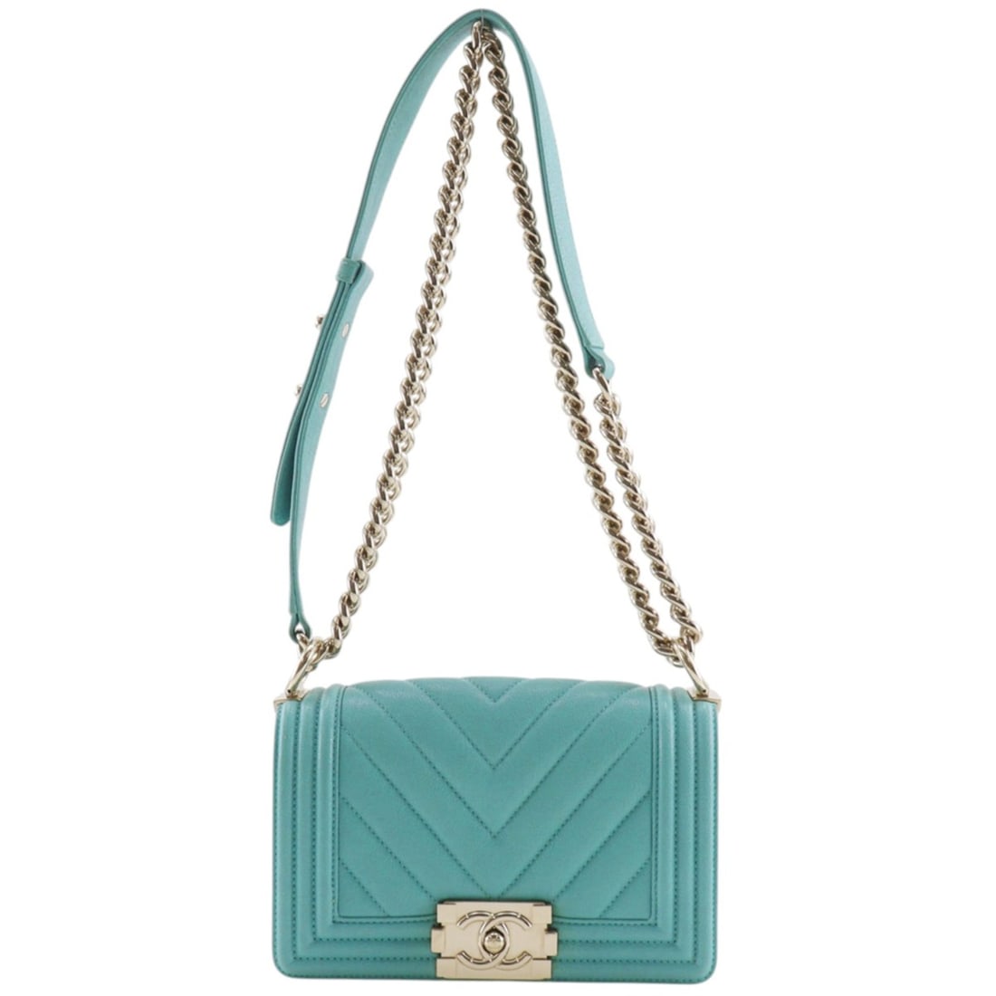 Chanel Boy Shoulder Bag, Chain Strap, Caviar Leather, Green, Flap, Women's: --- Catalog ---Category: SizeWeight: 680g / 1.49lb.Strap Drop: 54cm / 21.25''Size (HxWxD): 13cm x 20cm x 7cm / 5.11'' x 7.87'' x 2.75''Category: DesignType: Shoulder bagColor: GreenGender: WomenMateri