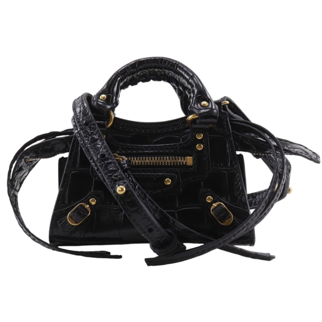 Balenciaga Neo Classic Nano Shoulder Bag/Pochette, 2-Way, Embossed Leather, Black, Double-Way,: --- Catalog ---Category: SizeWeight: 160g / 5.64oz.Strap Drop: 53cm / 20.86''Handle Drop: 4.00cm / 1.57''Size (HxWxD): 7cm x 12cm x 5cm / 2.75'' x 4.72'' x 1.96''Category: DesignType: Pochette, Should