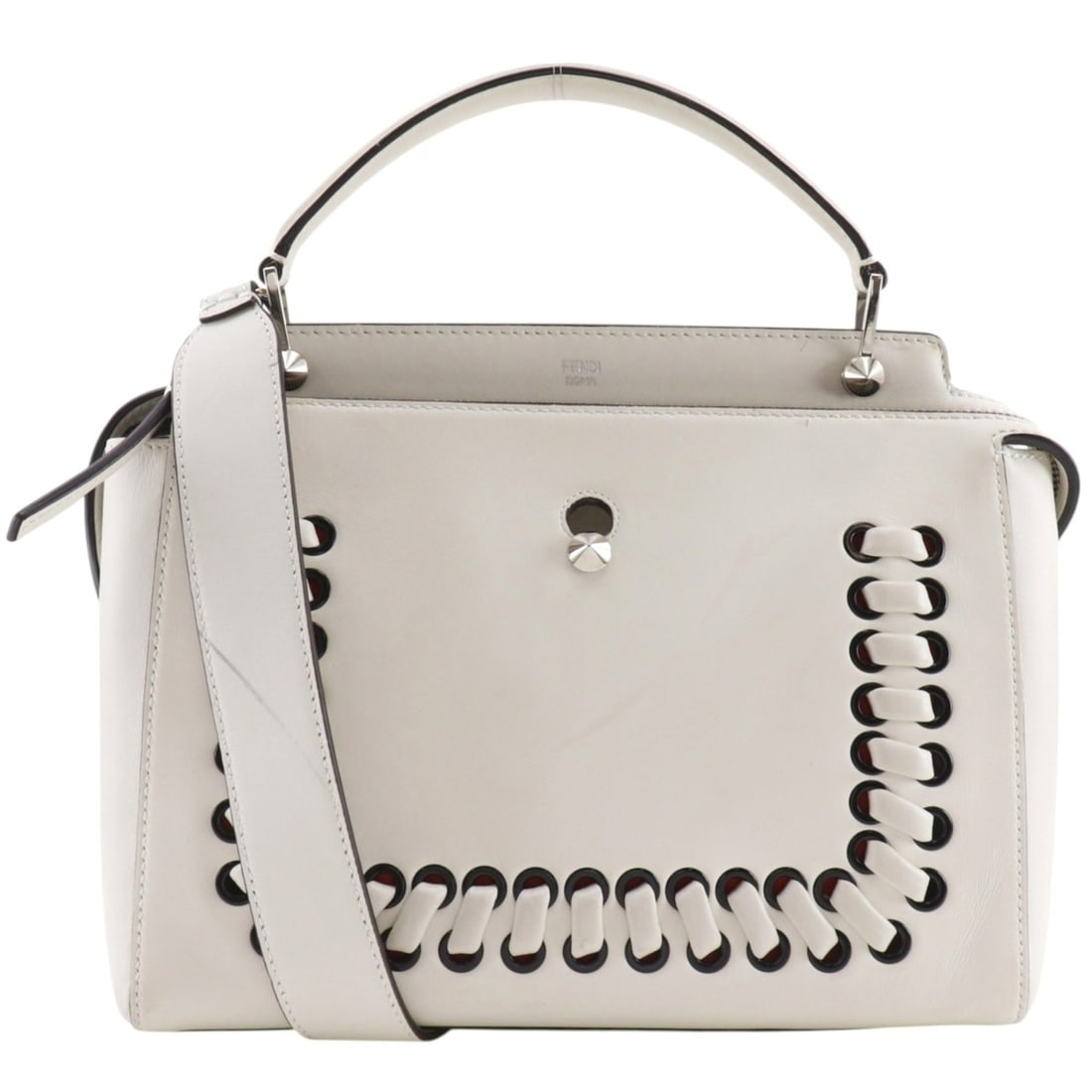 Fendi Dotcom Handbag, 2-Way Shoulder Bag, Calfskin, White, A5 Size, Women's: --- Catalog ---Category: SizeWeight: 1.17kg / 2.57lb.Strap Drop: 41cm / 16.14''Handle Drop: 9.00cm / 3.54''Size (HxWxD): 22cm x 30cm x 14cm / 8.66'' x 11.81'' x 5.51''Category: DesignType: HandbagColo
