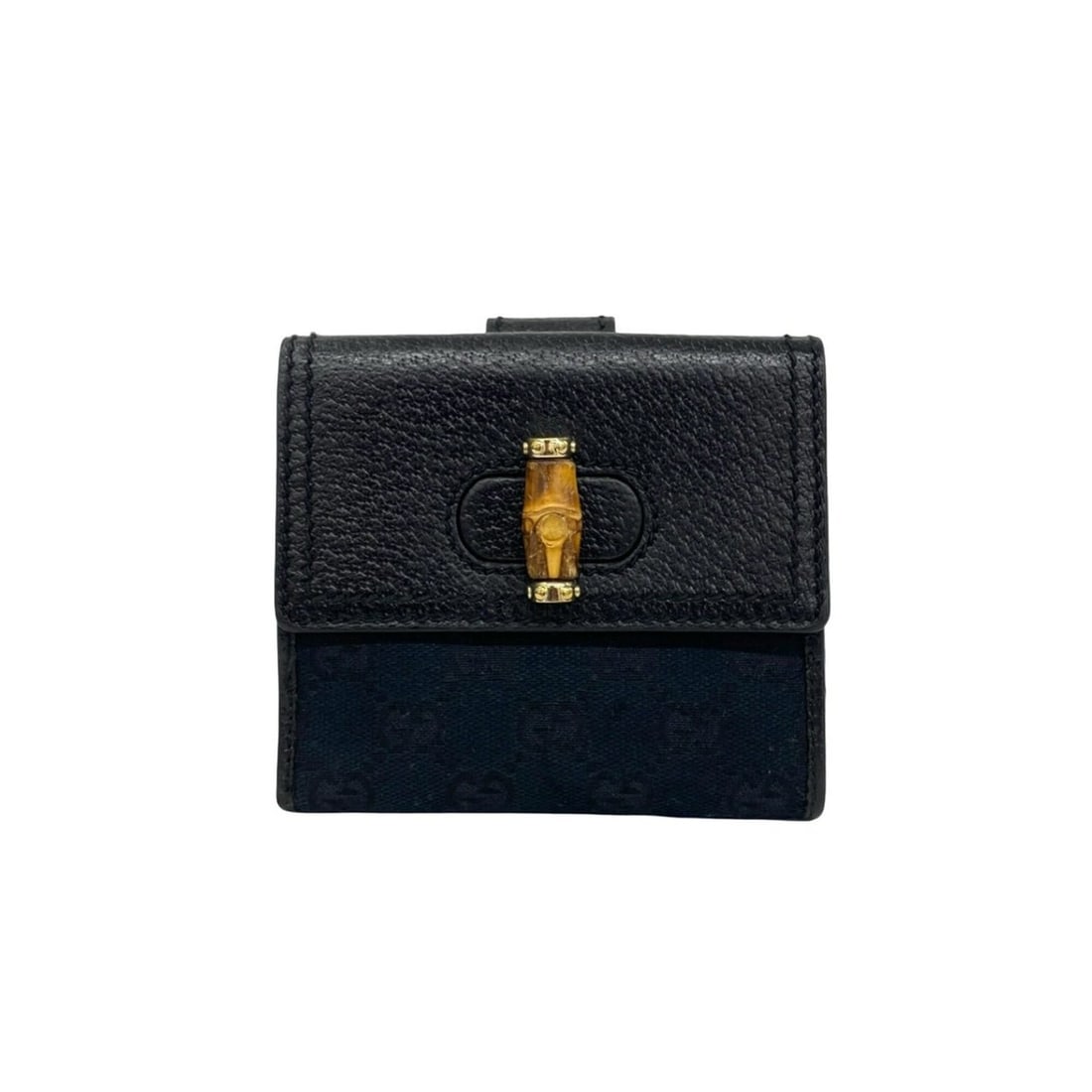 GUCCI Bamboo GG Pattern Leather Bi-fold Wallet Mini Black 19472: --- Catalog ---Category: SizeSize (HxWxD): 11cm x 12cm x 1.5cm / 4.33'' x 4.72'' x 0.59''Category: DesignType: Wallet (bi-fold)Color: BlackGender: WomenMaterial: Leather , Canvas , Bamboo Category: Ge