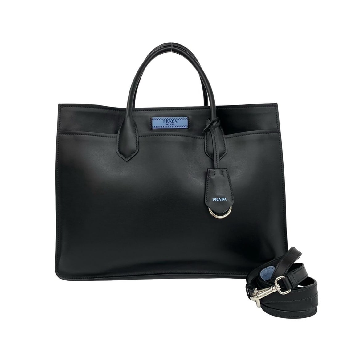 PRADA logo calf leather genuine 2-way shoulder bag tote handbag black 34405: --- Catalog ---Category: SizeSize (HxWxD): 26.5cm x 35cm x 17.5cm / 10.43'' x 13.77'' x 6.88''Category: DesignType: Handbag, Pouch, Shoulder bag, Tote bagColor: BlackGender: WomenMaterial: Leather Lea