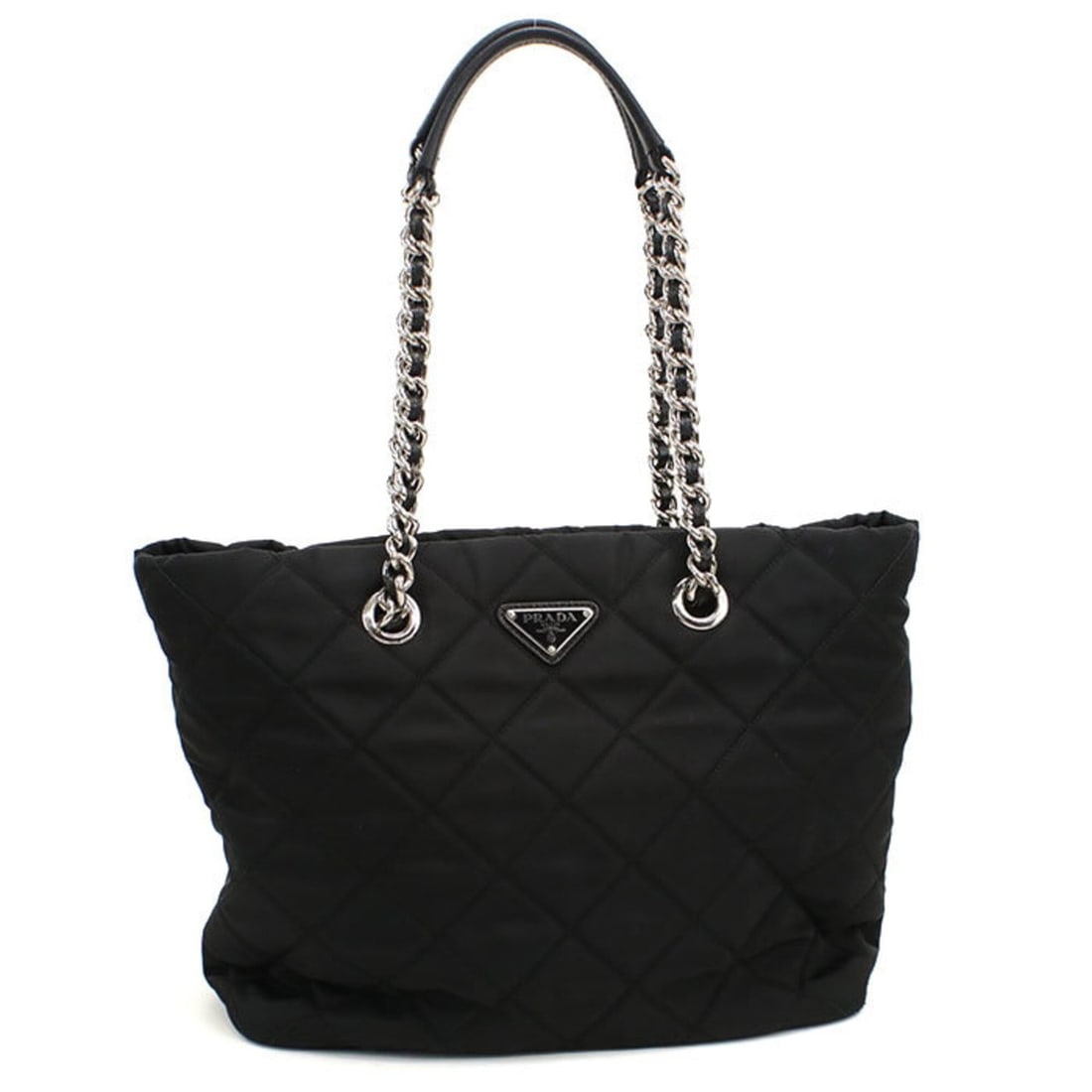 PRADA Prada tote bag, chain, quilted nylon, women's, black: --- Catalog ---Category: SizeSize (HxWxD): 25.5cm x 30cm x 14cm / 10.03'' x 11.81'' x 5.51''Category: DesignType: Tote bagColor: BlackGender: WomenMaterial: Nylon Hardware Color: SilverCategory: Gener