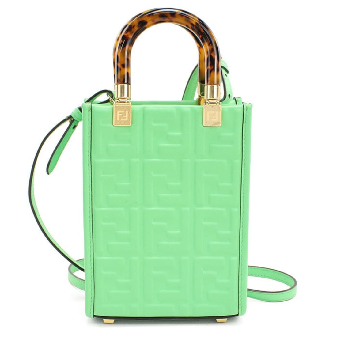 FENDI handbag 8BS051 Sunshine Shopper Mini 2-way women's green: --- Catalog ---Category: SizeSize (HxWxD): 17.5cm x 13cm x 5cm / 6.88'' x 5.11'' x 1.96''Category: DesignType: HandbagColor: GreenGender: WomenMaterial: Leather Hardware Color: GoldLeather/Fur Type: C