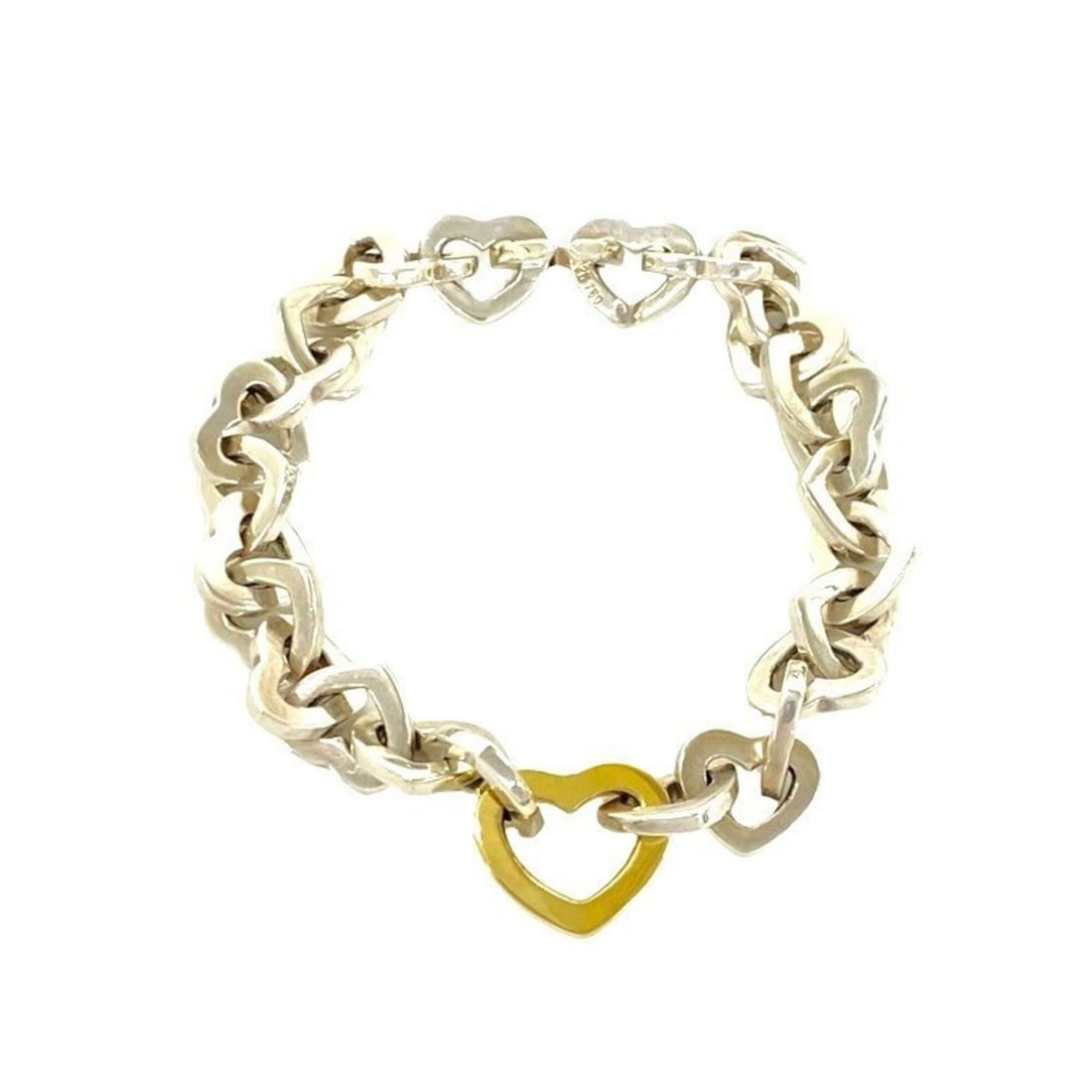 TIFFANY&Co. Tiffany Heart Link Combination Bracelet, Sterling Silver 925 & 18K 750YG Chain Bangle,: --- Catalog ---Category: SizeLength: 16.5cm / 6.49''Category: DesignType: Charm braceletColor: Gold, SilverGender: WomenMaterial: Silver 925, Yellow gold (18K)Category: GeneralBrand: Tiffany--- Item L