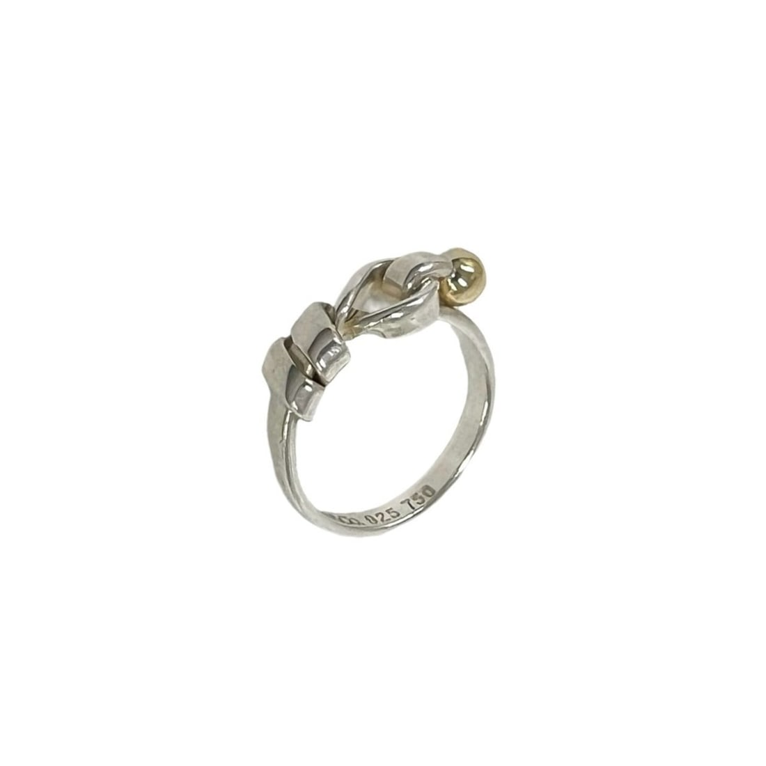 TIFFANY&Co. Tiffany Vintage Hook & Eye Ring, Sterling Silver 925, 18K Yellow Gold, Item Number 22855: --- Catalog ---Category: SizeJP Size: 8US Size: 4.5Category: DesignType: Band ringColor: SilverGender: WomenMaterial: Silver 925, Yellow gold (18K)Category: GeneralBrand: Tiffany--- Item List ---Secti