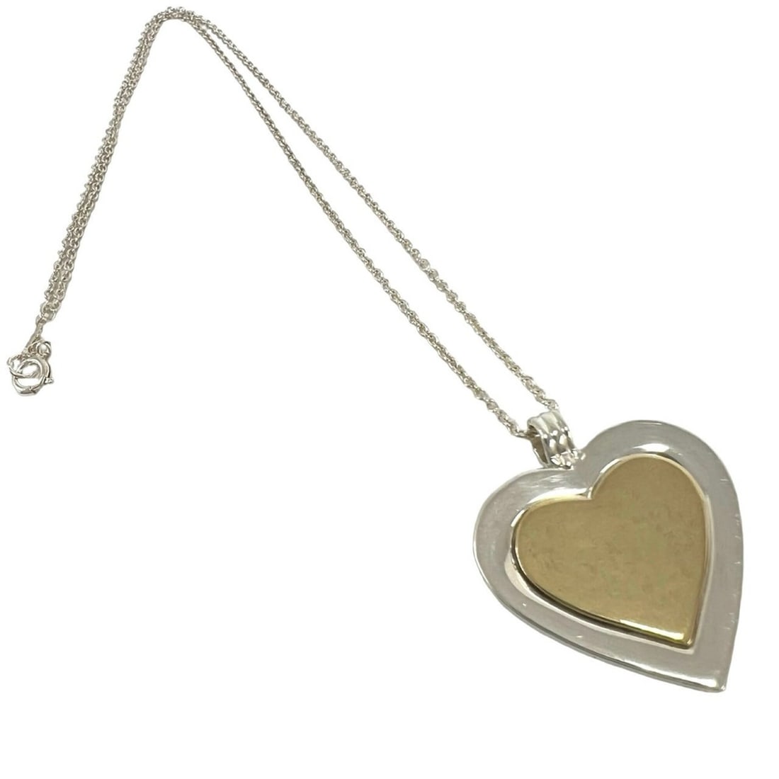 TIFFANY&Co. Tiffany Two-Tone Heart Pendant Necklace, Sterling Silver 925 & 18K 750YG, Gold Pendant,: --- Catalog ---Category: SizePendant Size: 30mm x 26mm / 1.18'' x 1.02''Neck Circumference: 41.5 cm / 16.33''Category: DesignColor: Gold, SilverGender: WomenMaterial: Silver 925, Yellow gold (18K)Neck