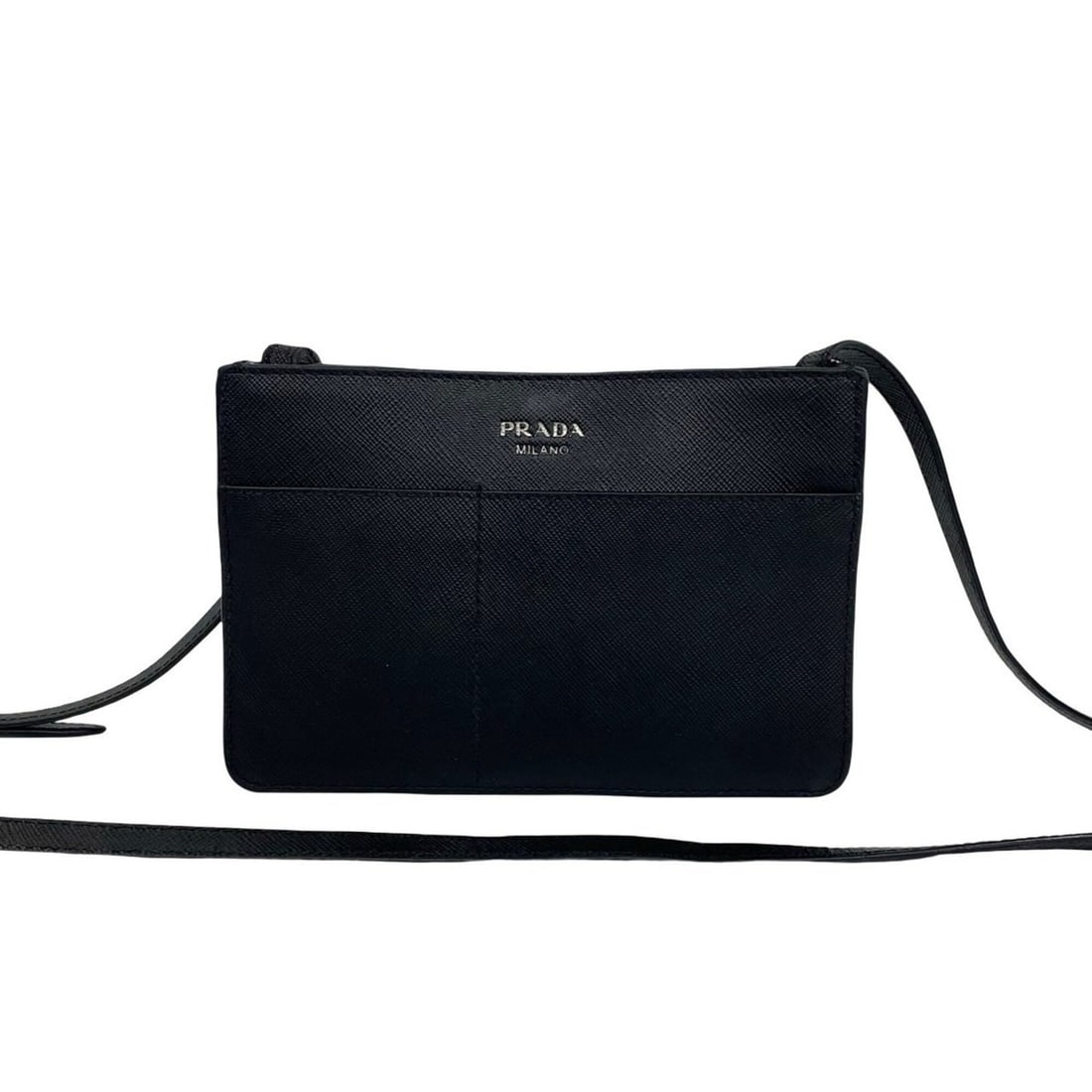 PRADA logo Saffiano leather genuine mini shoulder bag, pochette, sacoche, black, 17914: --- Catalog ---Category: SizeSize (HxWxD): 12.5cm x 18.5cm x 2.5cm / 4.92'' x 7.28'' x 0.98''Category: DesignType: Pochette, Shoulder bagColor: BlackGender: WomenMaterial: Leather Category: GeneralBra