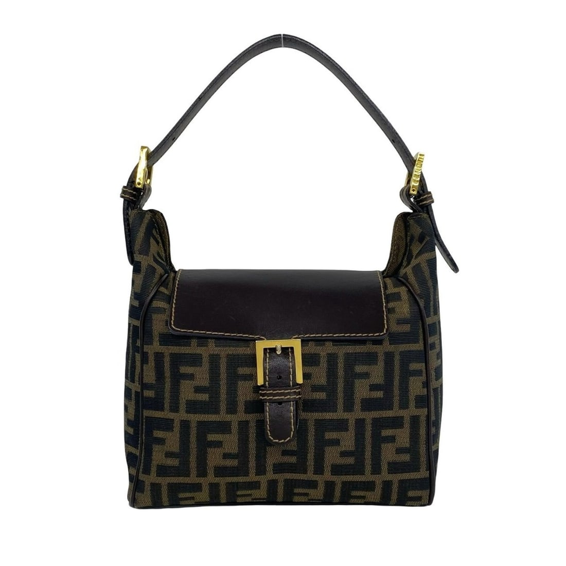 FENDI Zucca FF pattern canvas and leather handbag/mini tote bag, brown/black, item number 24358: --- Catalog ---Category: SizeSize (HxWxD): 19cm x 21cm x 9.5cm / 7.48'' x 8.26'' x 3.74''Category: DesignType: Handbag, Tote bagColor: Black, BrownGender: WomenMaterial: Canvas , Leather Category: Gen