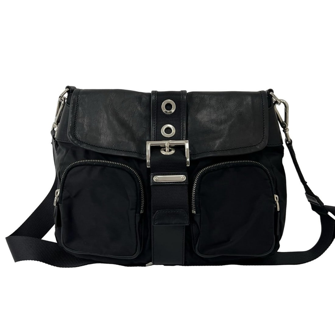 PRADA Prada Triangle Logo Plate Hardware Tessuto Nylon Leather Genuine Shoulder Bag Crossbody Black: --- Catalog ---Category: SizeSize (HxWxD): 26.5cm x 32cm x 12cm / 10.43'' x 12.59'' x 4.72''Category: DesignType: Crossbody bag, Shoulder bagColor: BlackGender: WomenMaterial: Nylon , Leather Category