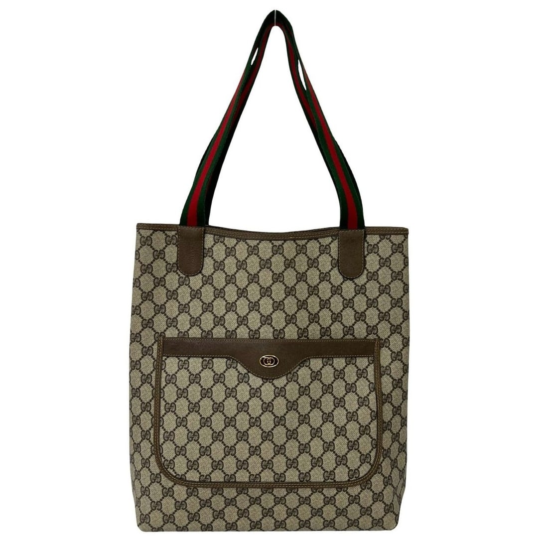 GUCCI Old Gucci Sherry Line GG Logo Pattern Leather Tote Bag Semi Shoulder Brown 50591: --- Catalog ---Category: SizeSize (HxWxD): 36cm x 29.5cm x 10cm / 14.17'' x 11.61'' x 3.93''Category: DesignType: Shoulder bag, Tote bagColor: Brown, Green, Red colorGender: WomenMaterial: Leather , P