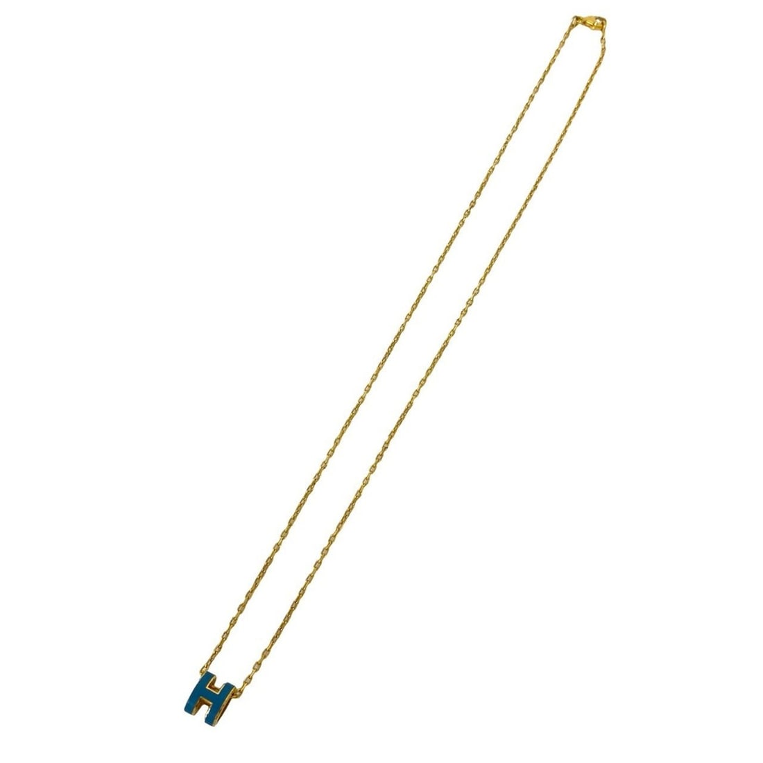 HERMES Mini Pop H Necklace GP Pendant Accessory Gold Blue Jean 40364: --- Catalog ---Category: SizePendant Size: 9mm x 7mm / 0.35'' x 0.27''Neck Circumference: 42 cm / 16.53''Category: DesignColor: Blue, GoldGender: WomenMaterial: Gold platingPendant Type: PendantNeckla