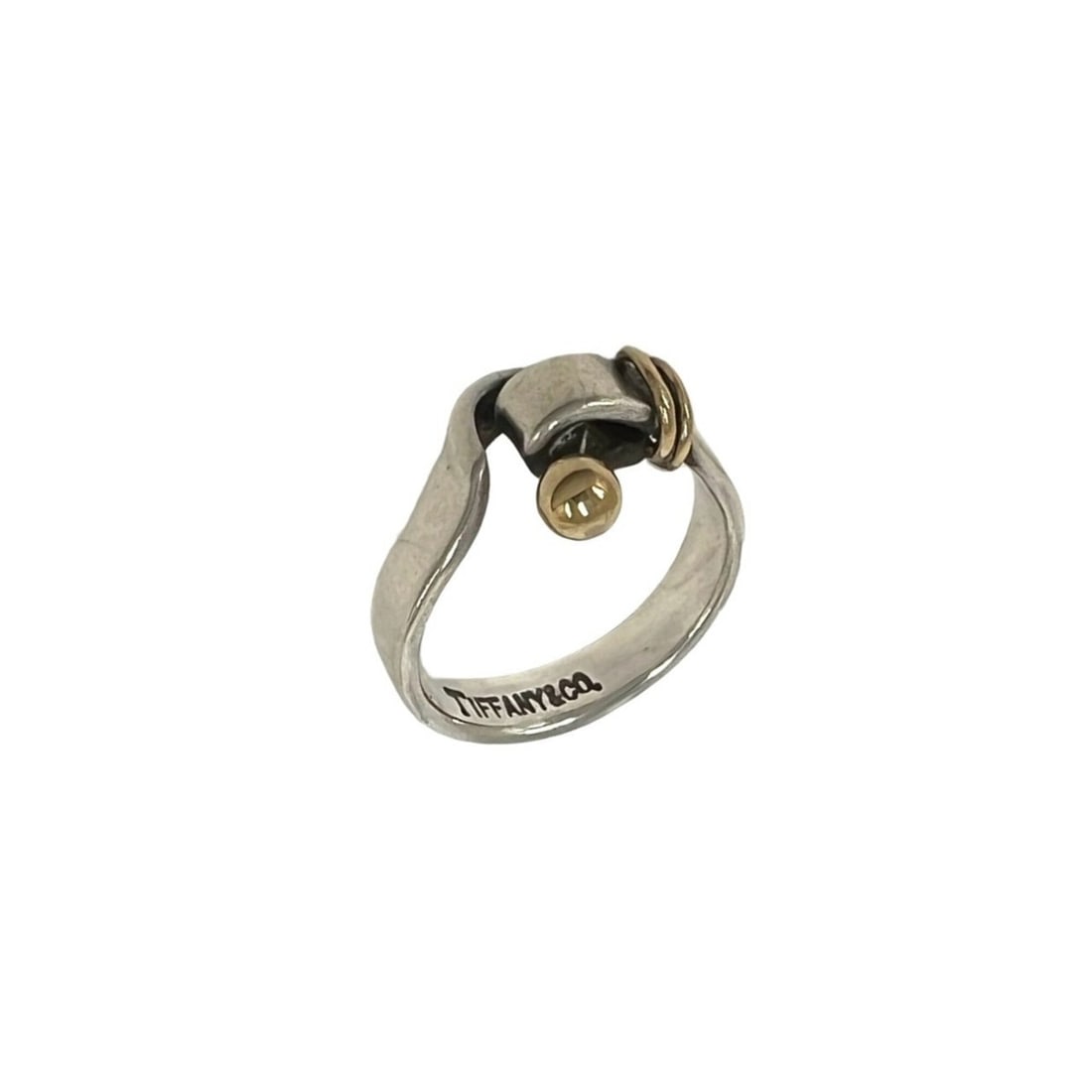 TIFFANY&Co. Tiffany Hook & Eye Love Knot Ring, Sterling Silver 925, 18K Yellow Gold 750YG,: --- Catalog ---Category: SizeJP Size: 12US Size: 6.5Category: DesignType: Band ringColor: Gold, SilverGender: WomenMaterial: Silver 925, Yellow gold (18K)Category: GeneralBrand: Tiffany--- Item List -