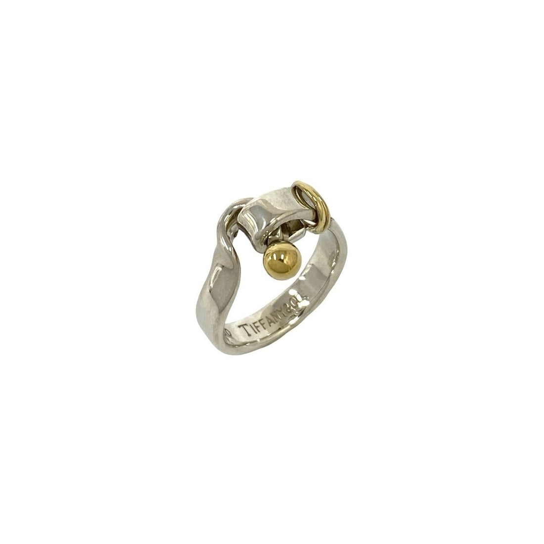 TIFFANY&Co. Tiffany Hook & Eye Love Knot Ring, Sterling Silver 925, 18K Yellow Gold 750YG,: --- Catalog ---Category: SizeJP Size: 8US Size: 4.5Category: DesignType: Band ringColor: SilverGender: WomenMaterial: Silver 925, Yellow gold (18K)Category: GeneralBrand: Tiffany--- Item List ---Secti