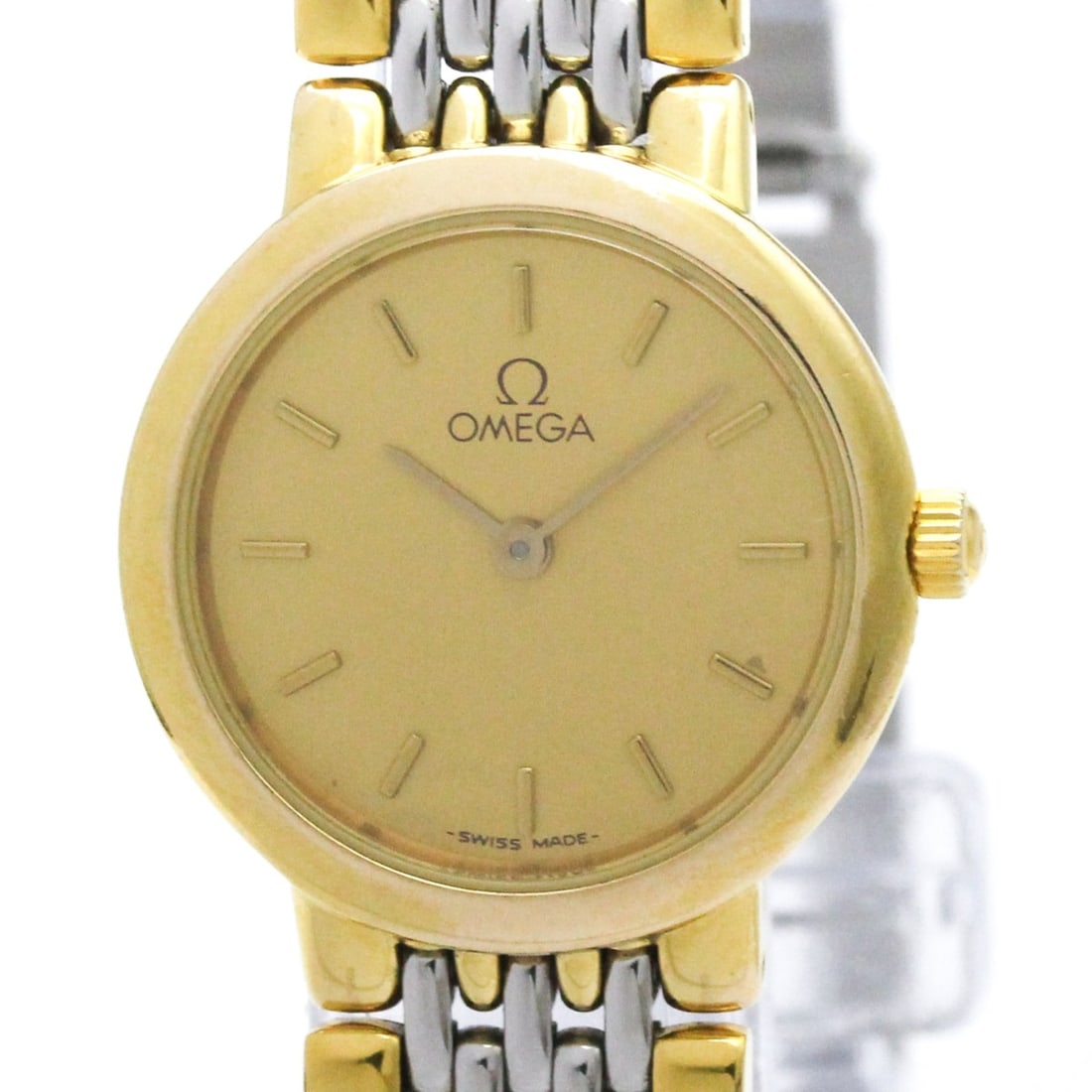 OMEGA De Ville Quartz Gold Plated Quartz Ladies Watch 795.0897: --- Catalog ---Category: SizeCase Diameter: 22mm / 0.87''Category: DesignType: WristwatchStyle: Dress/FormalGender: WomenColor (Dial): GoldMaterial (Band): Gold plated, Stainless steelMaterial (Case):