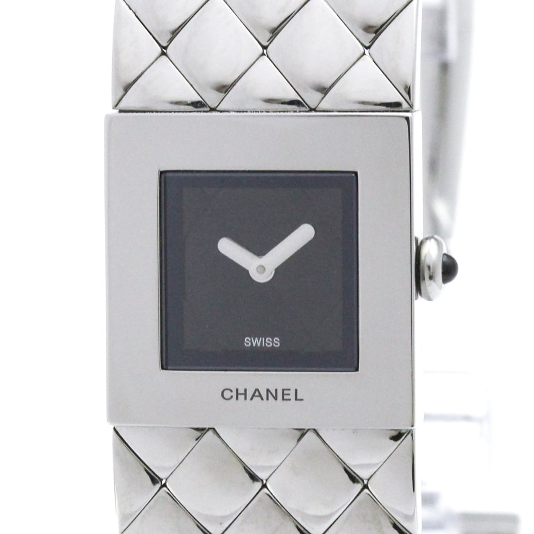 CHANEL Matelasse Stainless Steel Quartz Ladies Watch H0009 Polished: --- Catalog ---Category: SizeCase Diameter: 19mm / 0.75''Category: DesignType: WristwatchStyle: Dress/FormalGender: WomenColor (Dial): BlackMaterial (Band): Stainless steelMaterial (Case): Stainless s