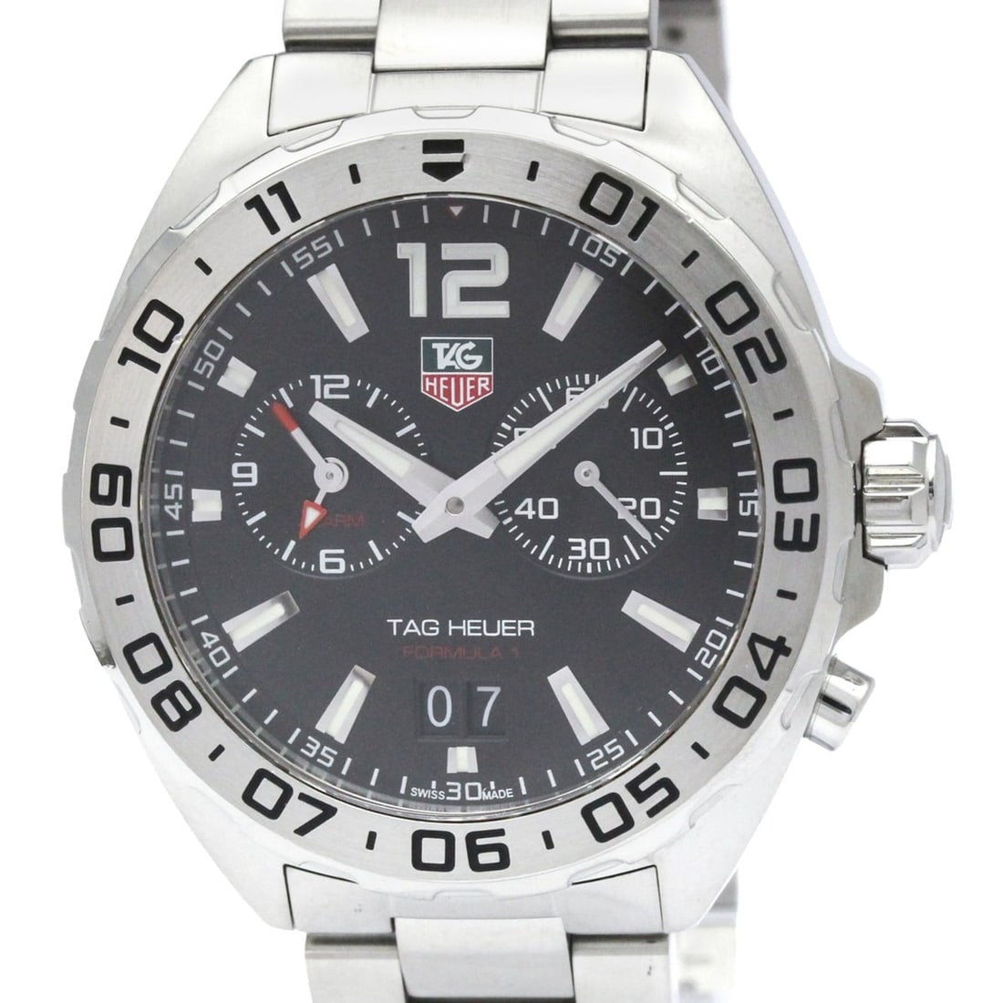 TAG HEUER Formula 1 Alarm Steel Quartz Mens Watch WAZ111A Polished: --- Catalog ---Category: SizeCase Diameter: 41mm / 1.61''Category: DesignType: WristwatchStyle: SportGender: MenColor (Dial): BlackMaterial (Band): Stainless steelMaterial (Case): Stainless steelCateg