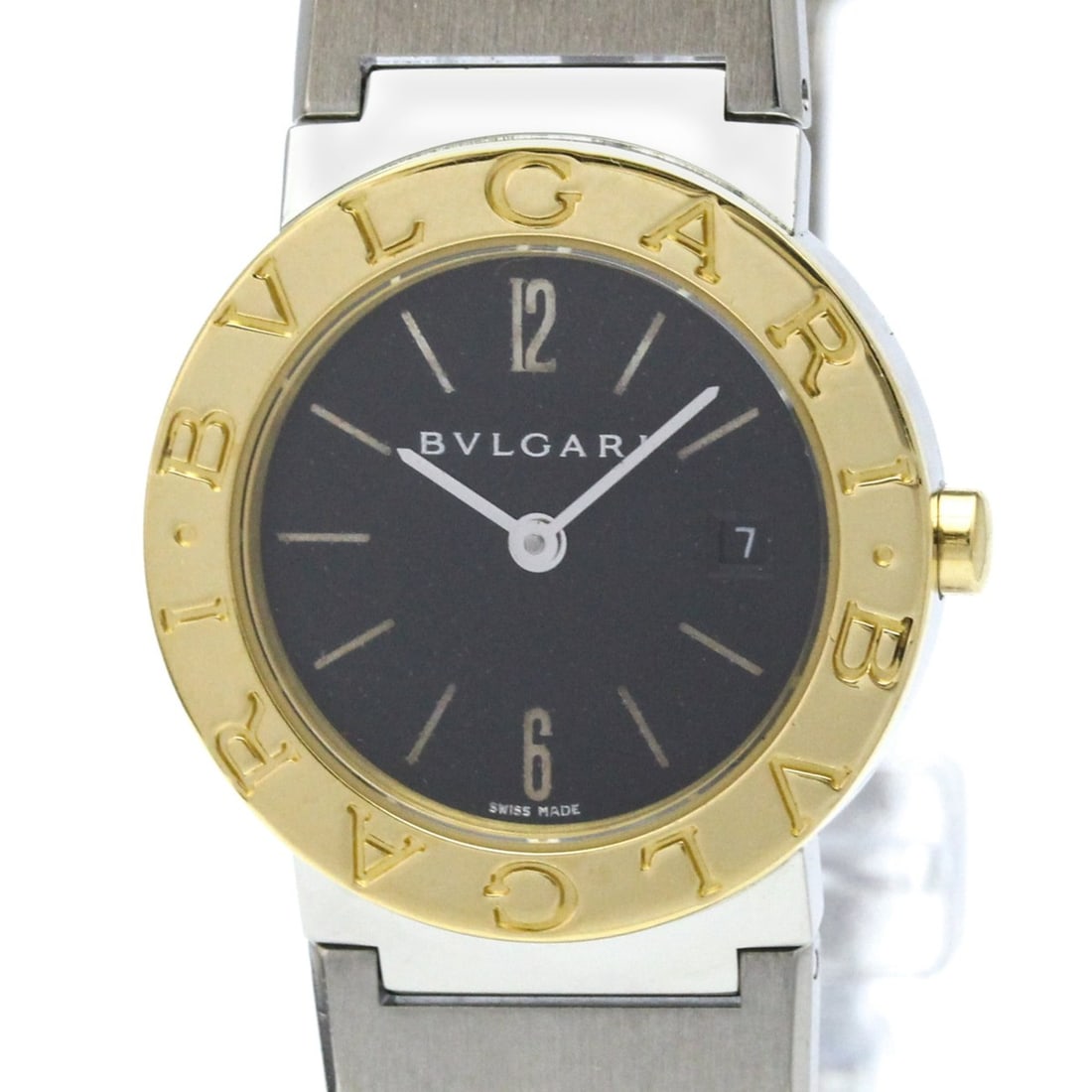 BVLGARI BVLGARI-BVLGARI 18K Gold Steel Ladies Watch BB26SG Polished: --- Catalog ---Category: SizeCase Diameter: 26mm / 1.02''Category: DesignType: WristwatchStyle: Dress/FormalGender: WomenColor (Dial): BlackMaterial (Band): Stainless steel, Yellow gold (18K)Material 