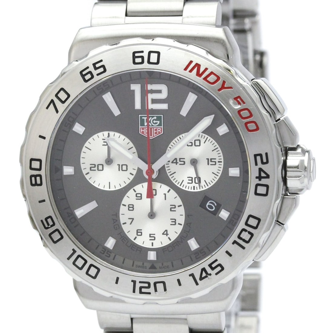 TAG HEUER Formula Chronograph Indy 500 Quartz Watch CAU1113 Polished: --- Catalog ---Category: SizeCase Diameter: 42mm / 1.65''Category: DesignType: WristwatchStyle: SportGender: MenColor (Dial): GrayMaterial (Band): Stainless steelMaterial (Case): Stainless steelCatego