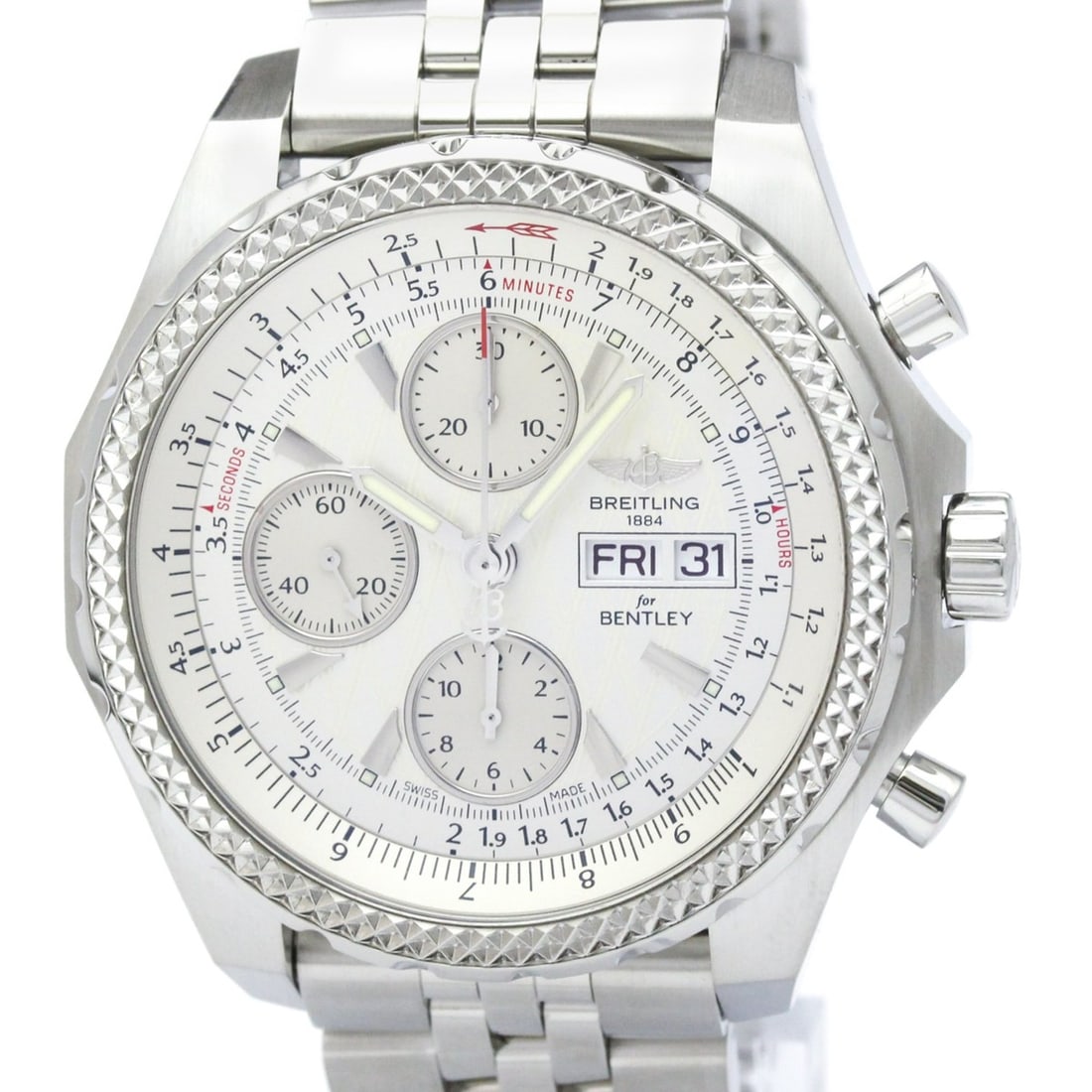 BREITLING Bentley GT Racing Steel Automatic Mens Watch A13363 Polished: --- Catalog ---Category: SizeCase Diameter: 45mm / 1.77''Category: DesignType: WristwatchStyle: SportGender: MenColor (Dial): SilverMaterial (Band): Stainless steelMaterial (Case): Stainless steelCate