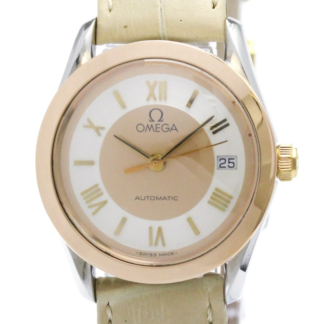 OMEGA Classic 18K Pink Gold Steel Automatic Watch 566.0295 Polished: --- Catalog ---Category: SizeCase Diameter: 26mm / 1.02''Category: DesignType: WristwatchStyle: Dress/FormalGender: WomenColor (Dial): SilverMaterial (Band): LeatherMaterial (Case): Pink gold (18K), S