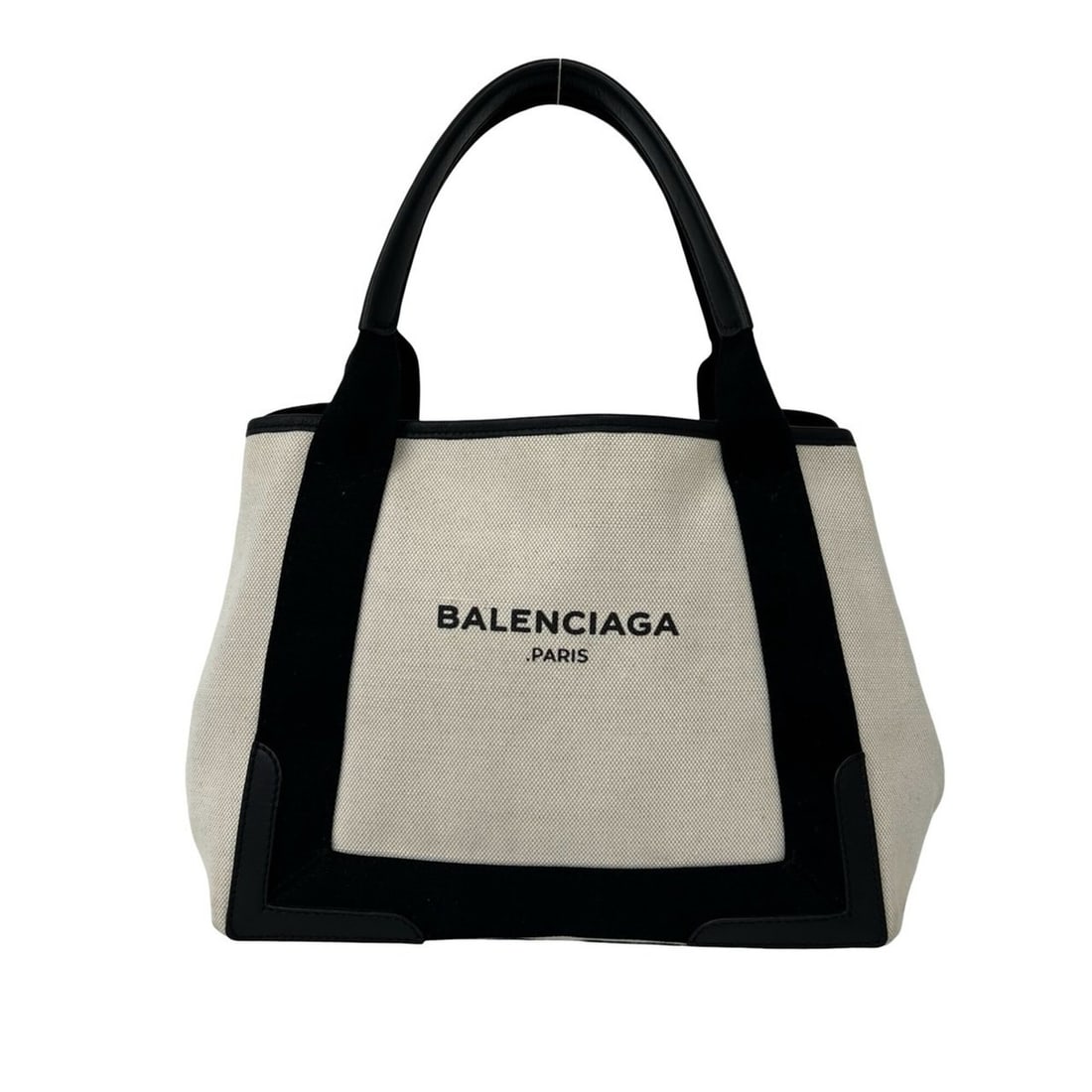 BALENCIAGA Navy Cabas Canvas Leather Genuine Handbag Mini Tote Bag Black Ivory 04877: --- Catalog ---Category: SizeSize (HxWxD): 23cm x 29cm x 16.5cm / 9.05'' x 11.41'' x 6.49''Category: DesignType: Handbag, Pouch, Tote bagColor: Black, IvoryGender: WomenMaterial: Canvas , Leather Cate