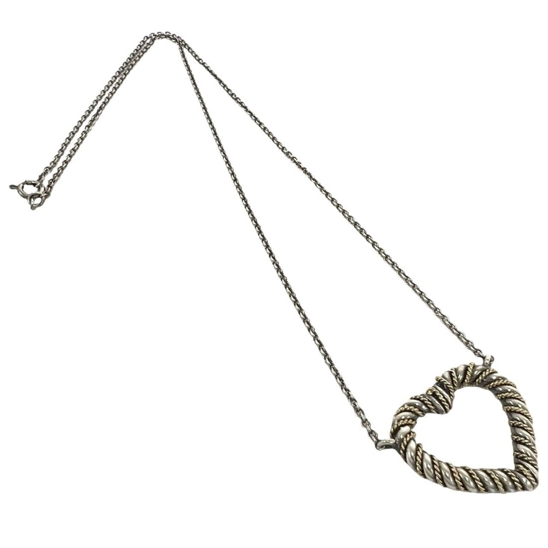 TIFFANY&Co. Tiffany Twist Heart Necklace, Sterling Silver 925, 18K 750YG Pendant, Accessory, 70986: --- Catalog ---Category: SizePendant Size: 20mm x 22mm / 0.78'' x 0.86''Neck Circumference: 42.2 cm / 16.61''Category: DesignColor: Gold, SilverGender: WomenMaterial: Silver 925, Yellow gold (18K)Pend