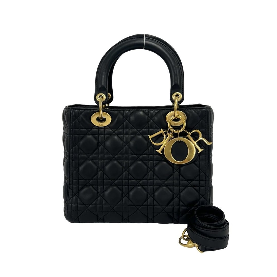 Christian Dior Lady Cannage Stitch Leather 2-way Handbag Shoulder Bag Black 159-1: --- Catalog ---Category: SizeSize (HxWxD): 19.5cm x 24cm x 12cm / 7.67'' x 9.44'' x 4.72''Category: DesignType: Handbag, Shoulder bagColor: BlackGender: WomenMaterial: Leather Category: GeneralBrand: 