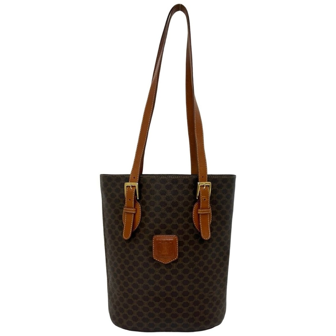CELINE Vintage Macadam Blazon Pattern Triomphe Logo Leather Tote Bag Semi Shoulder Brown 124-9 (1 of 13)