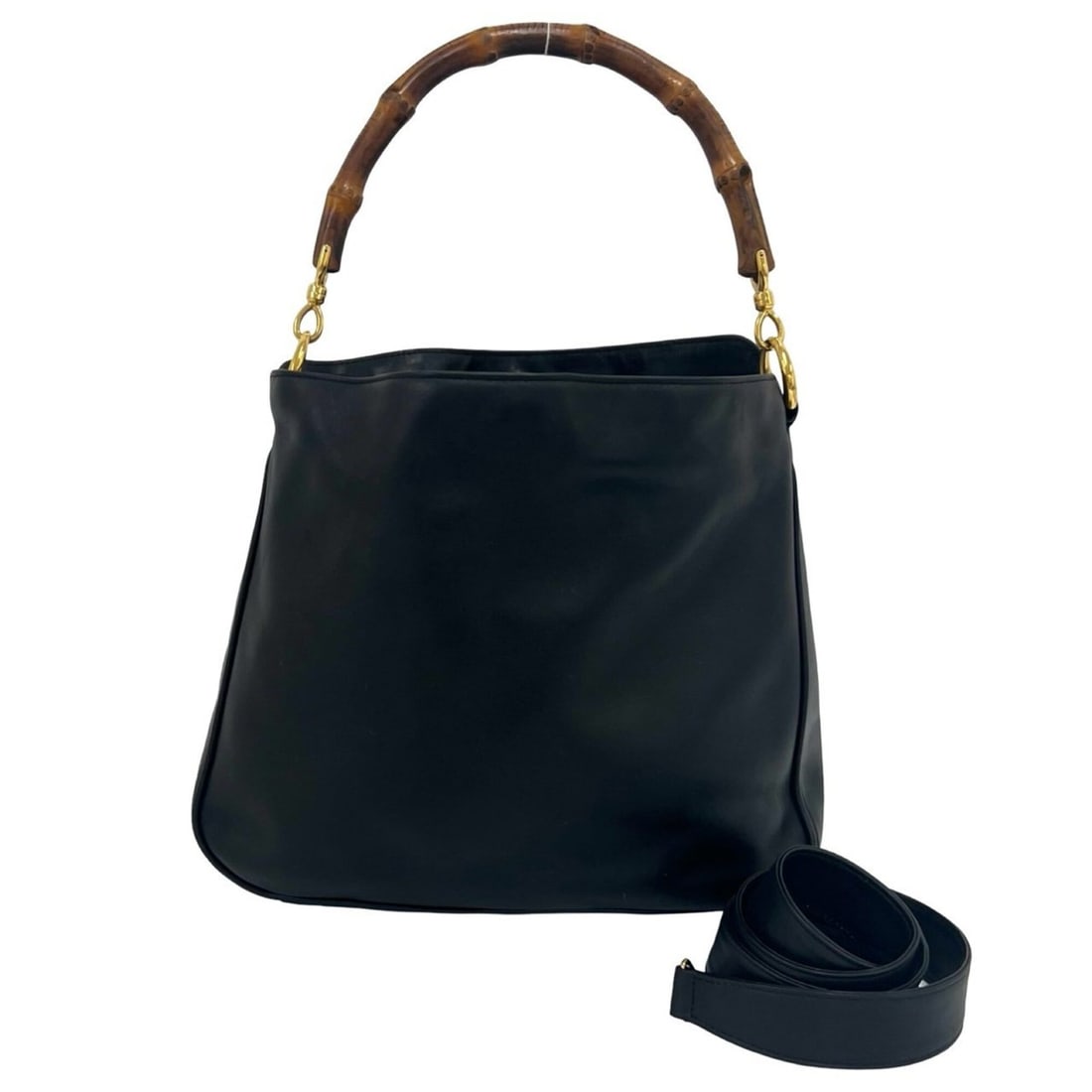 GUCCI Vintage Bamboo Leather 2-Way Handbag/Shoulder Bag, Black, 829-8: --- Catalog ---Category: SizeSize (HxWxD): 25cm x 30cm x 8.5cm / 9.84'' x 11.81'' x 3.34''Category: DesignType: Handbag, Shoulder bagColor: BlackGender: WomenMaterial: Leather , Bamboo Category: Gener