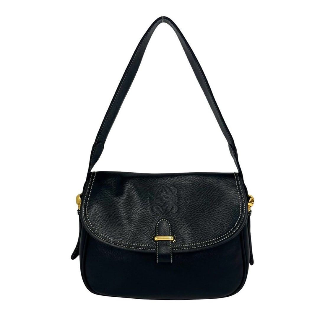 LOEWE Vintage Anagram Logo Leather Semi-One Shoulder Bag Handbag Black 03651: --- Catalog ---Category: SizeSize (HxWxD): 18cm x 24cm x 8cm / 7.08'' x 9.44'' x 3.14''Category: DesignType: Handbag, Shoulder bagColor: BlackGender: WomenMaterial: Leather Category: GeneralBrand: Loe