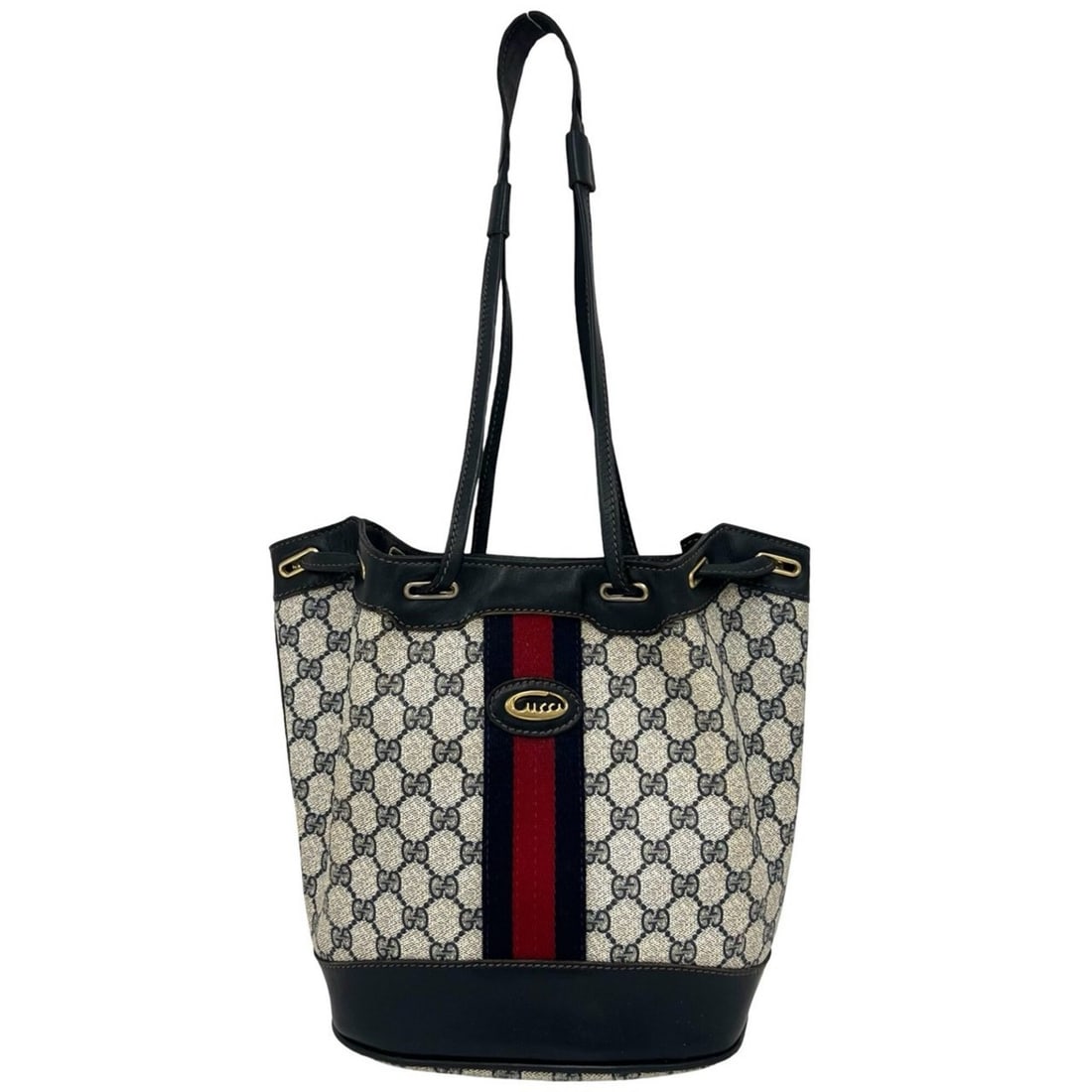 GUCCI (Old Gucci Vintage) Sherry Line Logo Hardware Leather Semi-Shoulder Bag Tote Navy 62372: --- Catalog ---Category: SizeSize (HxWxD): 25cm x 22cm x 15cm / 9.84'' x 8.66'' x 5.9''Category: DesignType: Shoulder bag, Tote bagColor: Navy, Red colorGender: WomenMaterial: PVC , Leather Category: 