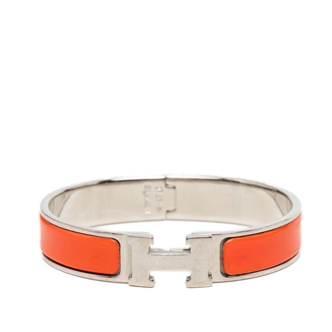 Hermes Click H PM Bracelet Bangle Silver Orange Metal Enamel Women's HERMES (1 of 16)