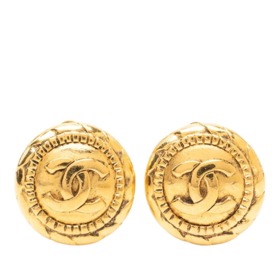 Chanel Vintage Coco Mark Round Earrings, Gold Plated, Women's CHANEL: --- Catalog ---Category: SizeSize (HxWxD): 22.60mm x 22.60mm / 0.89'' x 0.89''Category: DesignType: Clip earringsColor: GoldGender: WomenCategory: GeneralBrand: Chanel--- Item List ---Section: Conditi