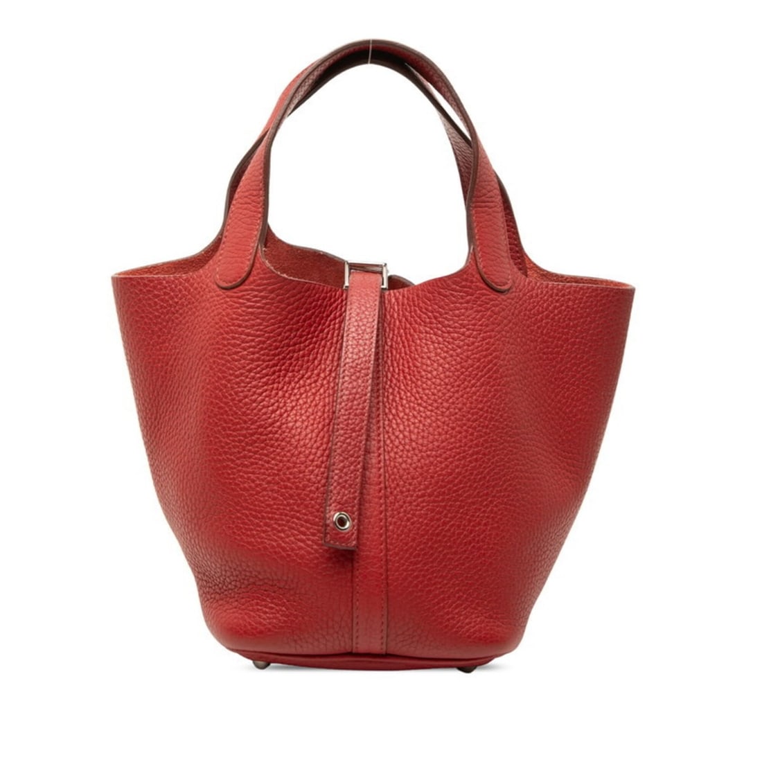 Hermes Picotin Lock PM Handbag ?R 2014 Red Silver Hardware Taurillon Clemence Leather Women's (1 of 11)