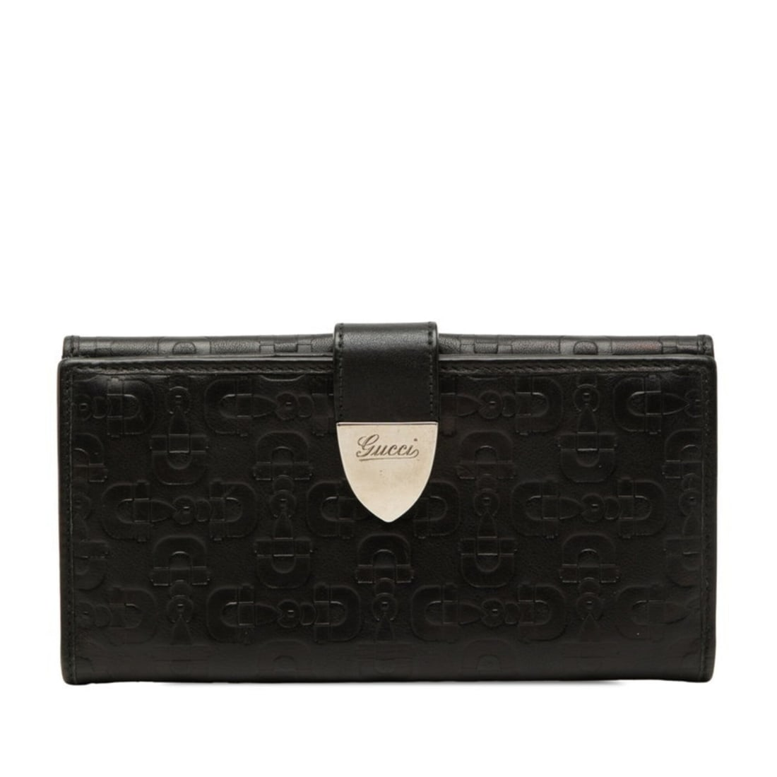 Gucci Horsebit Pattern Cursive Logo Long Wallet, Double Snap Closure, 231837, Black Leather, Women's: --- Catalog ---Category: SizeSize (HxWxD): 10cm x 18.5cm x 2cm / 3.93'' x 7.28'' x 0.78''Category: DesignType: Long wallet (bi-fold)Color: BlackGender: WomenMaterial: Leather Category: GeneralMPN: 231