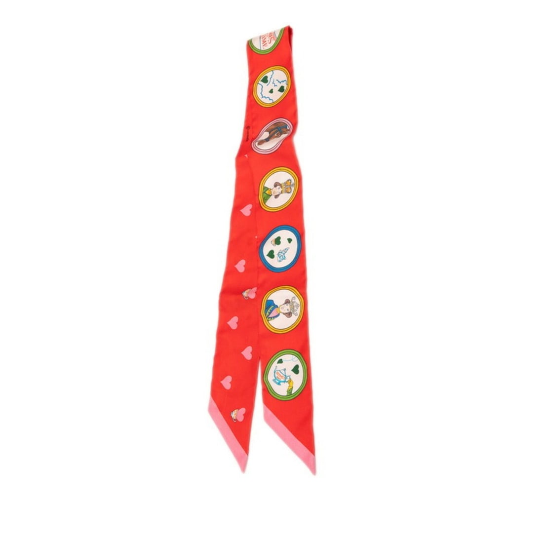 Hermes Twilly Tea Time Scarf/Muffler, Red Multicolor Silk, Women's: --- Catalog ---Category: SizeSize (LxW): 84.5cm x 5cm / 33.26'' x 1.96''Category: DesignType: ScarfColor: Multi-color, Red colorGender: WomenMaterial: Silk Category: GeneralBrand: Hermes--- Item List 