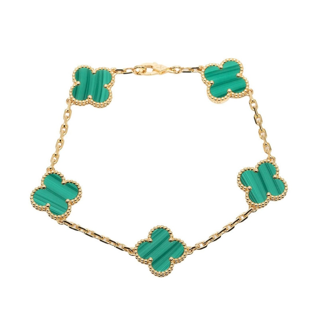 Van Cleef & Arpels Vintage Alhambra 5P Bracelet VCARL80900 18KYG Yellow Gold 750 Malachite Women's: --- Catalog ---Category: SizeLength: 17.5cm / 6.88''Category: DesignType: Charm braceletGender: WomenMaterial: Yellow gold (18K)Category: GeneralBrand: Van Cleef & Arpels--- Item List ---Section: Cond