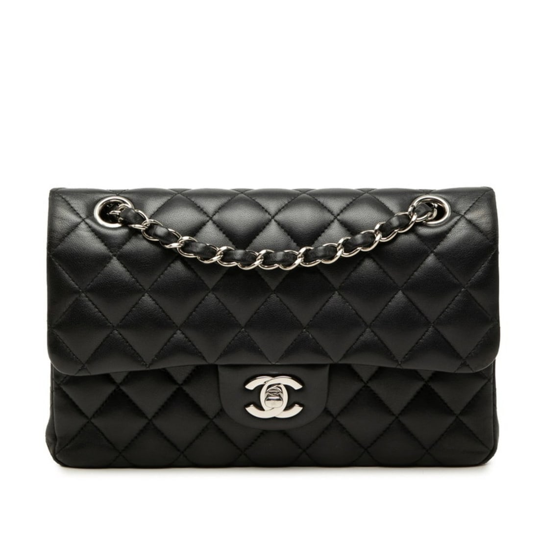 Chanel Coco Mark Matelassé Double Flap Chain Shoulder Bag A01112 Black Silver Hardware Lambskin: --- Catalog ---Category: SizeSize (HxWxD): 14cm x 23cm x 6cm / 5.51'' x 9.05'' x 2.36''Category: DesignType: Shoulder bagColor: BlackGender: WomenMaterial: Leather Category: GeneralBrand: Chanel--- It