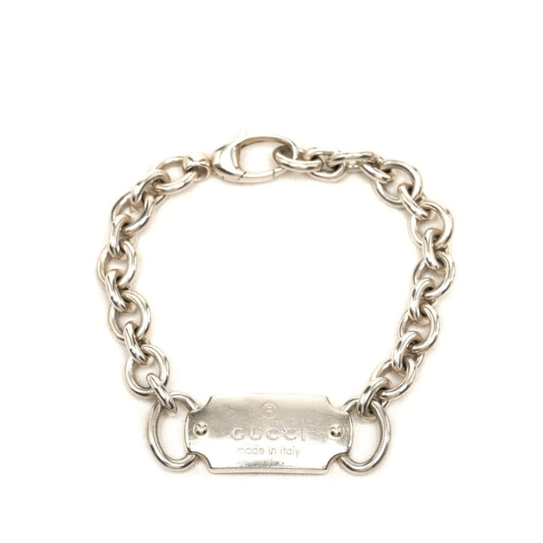Gucci Logo Plate Bracelet #17 SV925 Silver Women's GUCCI: --- Catalog ---Category: SizeLength: 17cm / 6.69''Category: DesignType: Charm braceletGender: WomenMaterial: Silver 925Category: GeneralBrand: Gucci--- Item List ---Section: ConditionRanking: Rank AB 