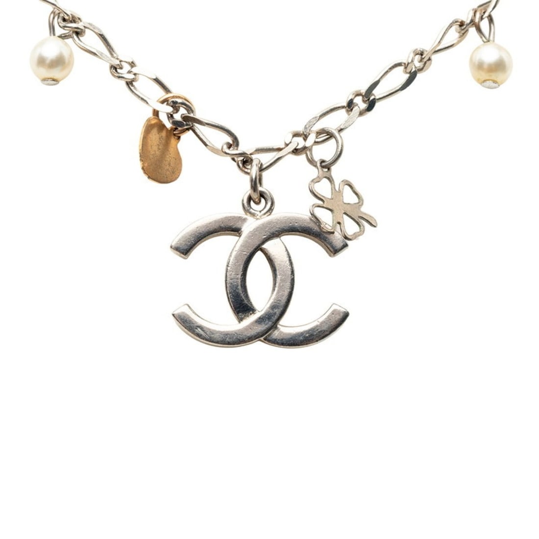 Chanel Coco Mark Chain Pendant Necklace 06A Silver Metal Faux Pearl Women's CHANEL: --- Catalog ---Category: SizePendant Size: 17.5mm x 19.5mm / 0.68'' x 0.76''Neck Circumference: 44.5 cm / 17.51''Category: DesignColor: Black, SilverGender: WomenMaterial: Artificial pearl, MetalPenda