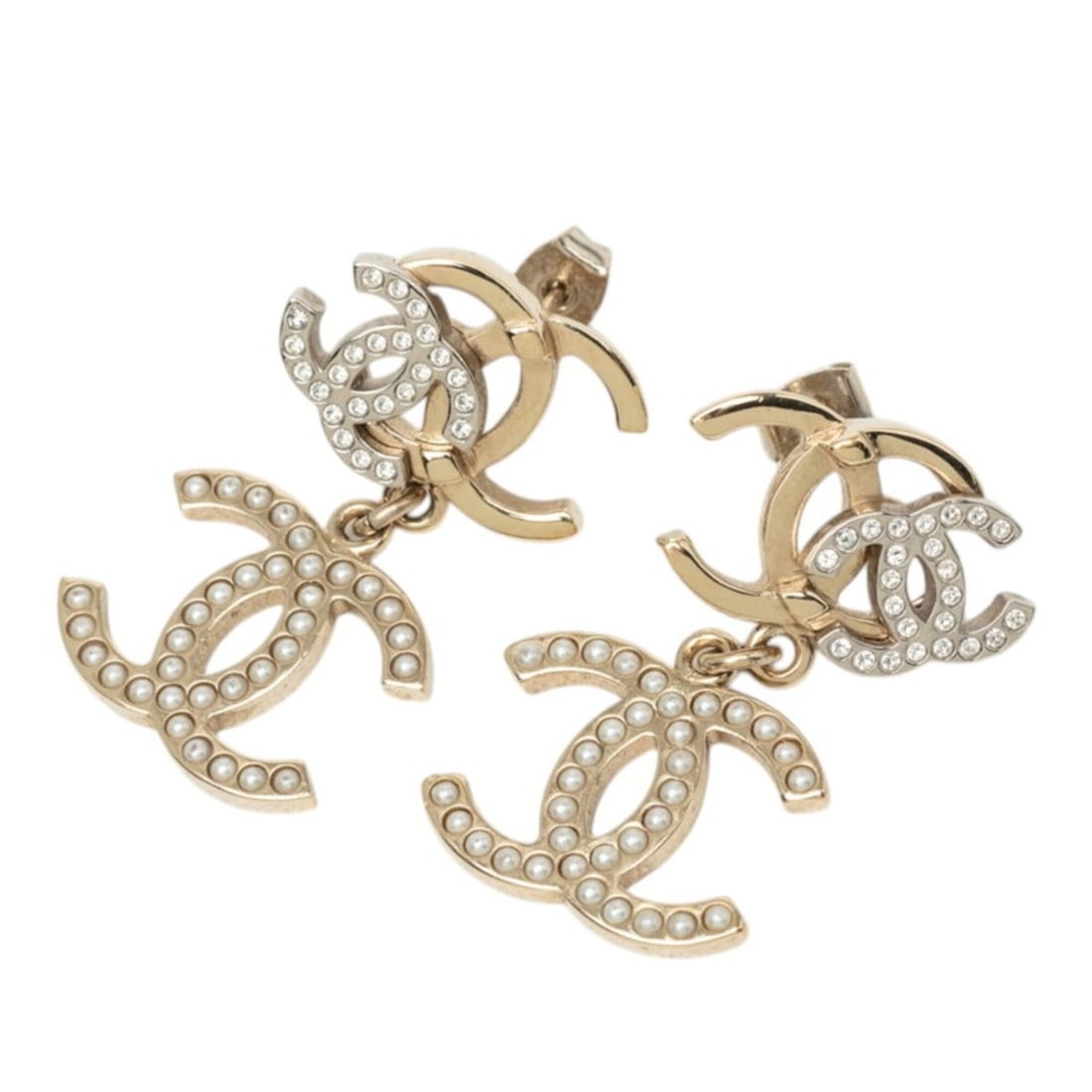 Chanel Coco Mark Earrings, Gold Metal Rhinestone, Faux Pearl, Women's CHANEL: --- Catalog ---Category: SizeSize (HxWxD): 33.50mm x 19.60mm / 1.32'' x 0.77''Category: DesignType: Stud earringsColor: GoldGender: WomenMaterial: Artificial pearl, Gold plating, RhinestoneCategory: G