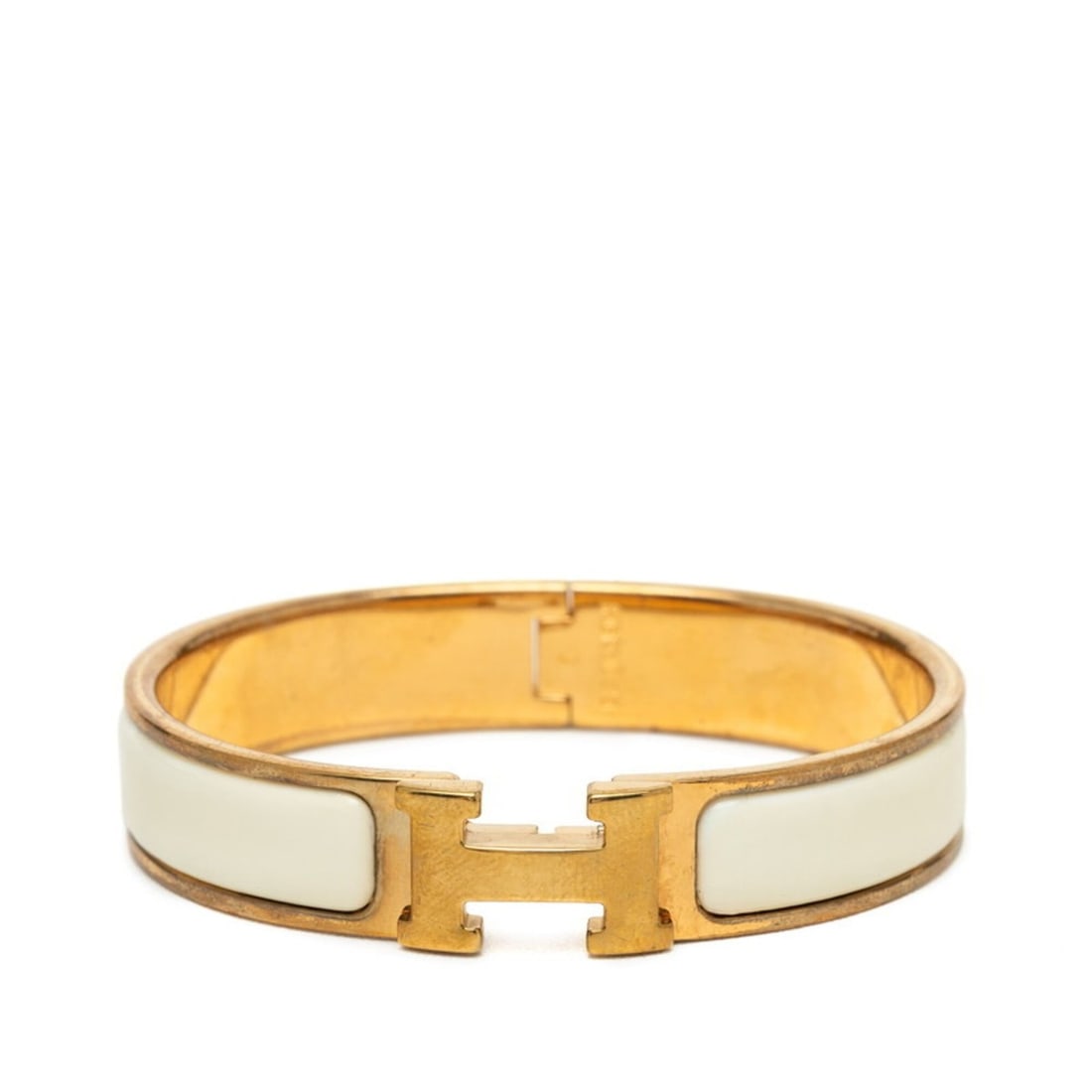Hermes Click H PM Bangle Bracelet, Gold and White Plated Enamel, Women's HERMES (1 of 11)