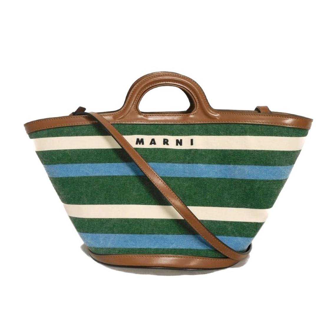 MARNI Tropicalia Small Basket Bag, Cotton Calfskin, Striped, 2-Way, Logo, Green, BMMP0097Q0 P4814: --- Catalog ---Category: SizeSize (HxWxD): 21cm x 41cm x 21cm / 8.26'' x 16.14'' x 8.26''Strap Length: 110cm - 115cm / 43.3'' - 45.27''Handle Length: 18cm / 7.08''Category: DesignType: Basket, Handbag