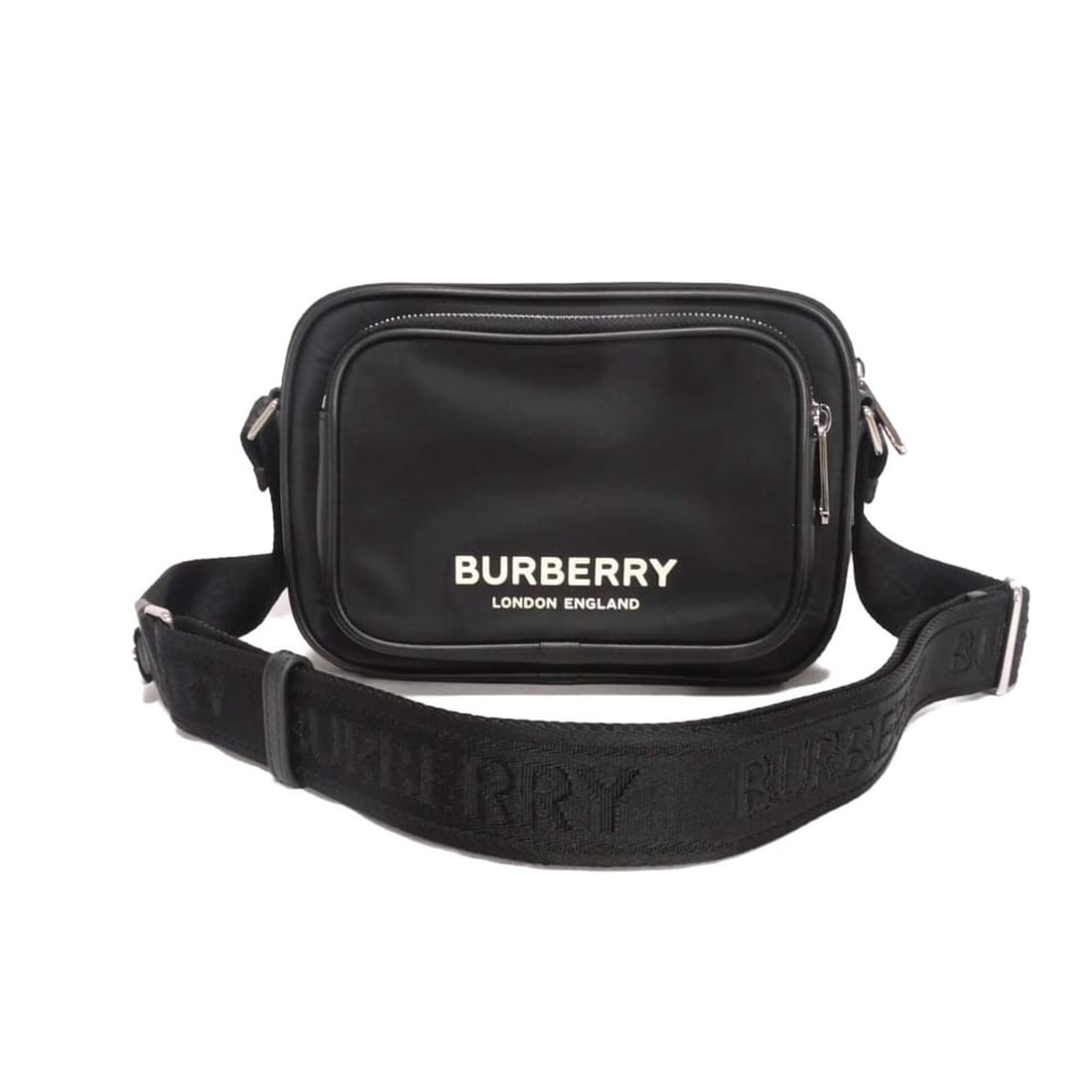 Burberry Paddy Logo Crossbody Shoulder Bag, Cotton Calfskin, Rubber Embossed Nylon, Black, 8049094,: --- Catalog ---Category: SizeWeight: 450g / 15.87oz.Size (HxWxD): 15.5cm x 22cm x 5.5cm / 6.1'' x 8.66'' x 2.16''Strap Length: 80cm - 124cm / 31.49'' - 48.81''Category: DesignType: Shoulder bagColor: 