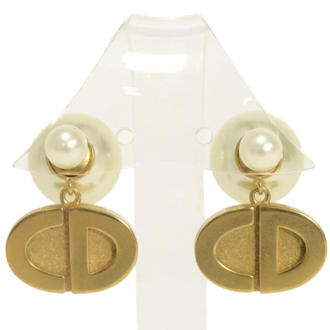 Christian Dior Dior Tribal Stud Drop Swing Earrings, White Gold, CD Logo, Resin Pearl, Ivory, (1 of 12)