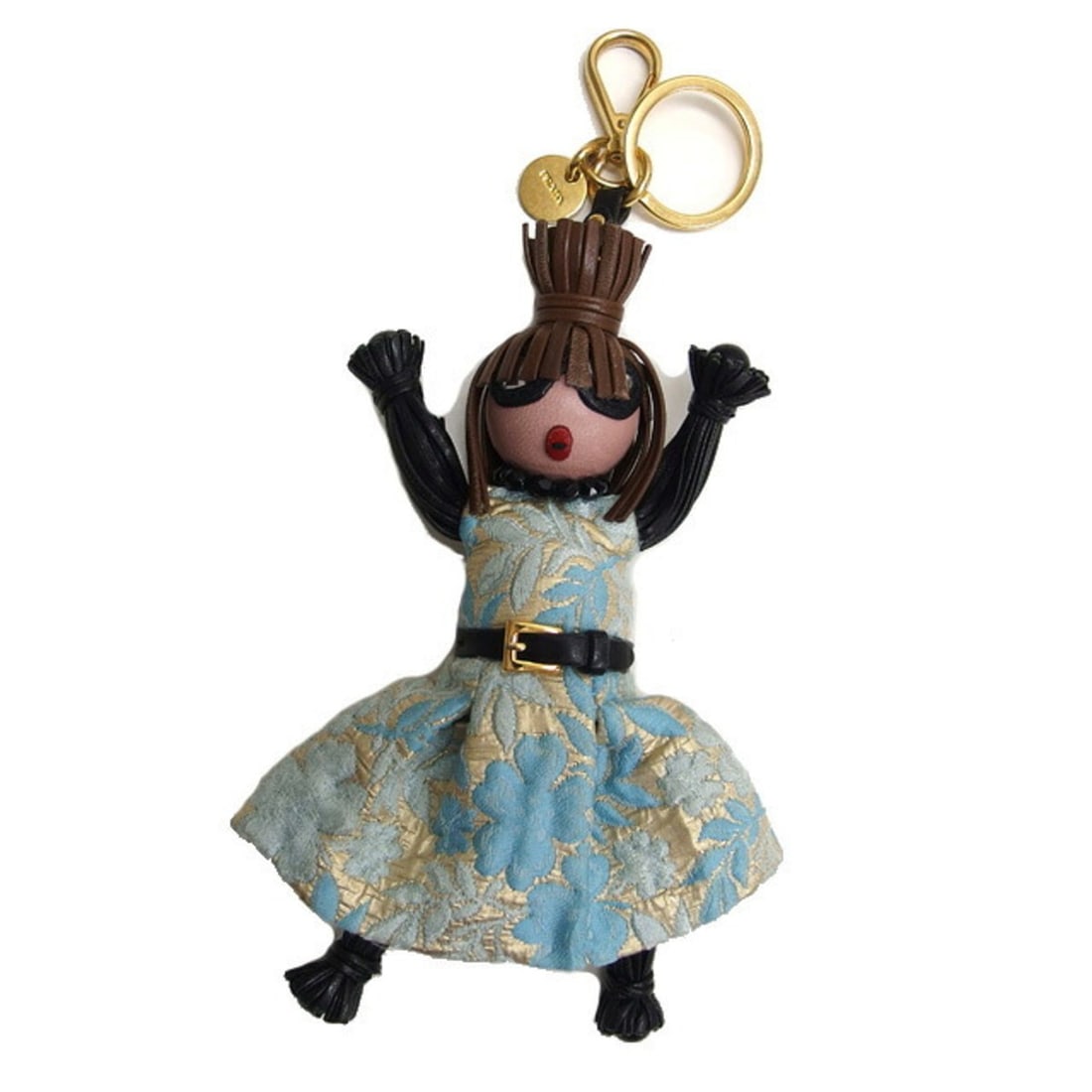 Prada Trick Perle Azzurro Jasmine Doll Charm Keychain: --- Catalog ---Category: SizeWeight: 80g / 2.82oz.Size (HxWxD): 22cm x 11cm x 6cm / 8.66'' x 4.33'' x 2.36''Category: DesignType: KeyringColor: Black, Brown, Multi-color, NeroGender: WomenMaterial: