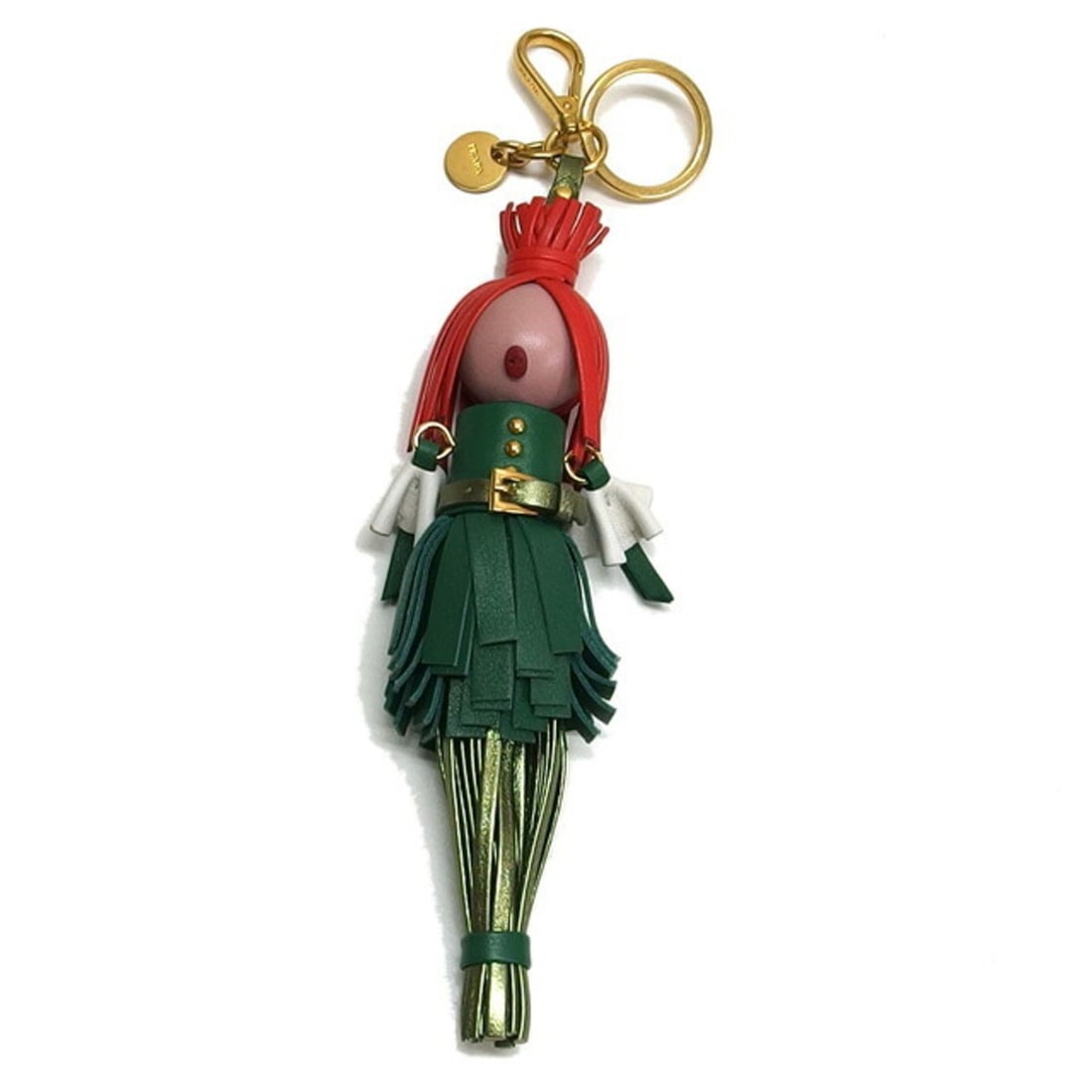 Prada Aristocratic Tassel Doll Charm Keychain: --- Catalog ---Category: SizeWeight: 80g / 2.82oz.Size (HxWxD): 24cm x 6cm x 6cm / 9.44'' x 2.36'' x 2.36''Category: DesignType: KeyringColor: Green, Metallic green, Red colorGender: WomenMaterial: