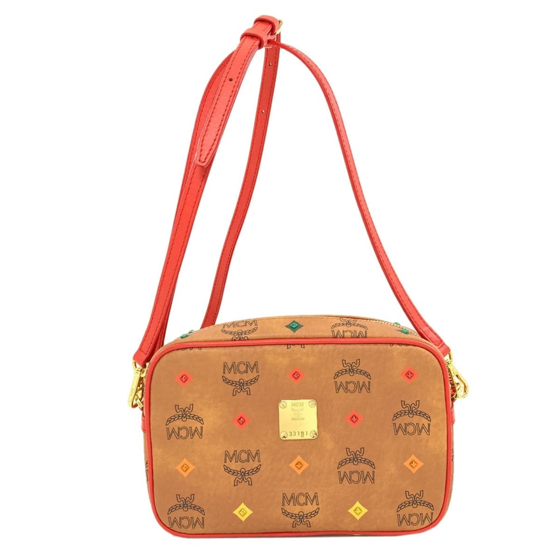 MCM Logo Pattern Diamond Stud Shoulder Bag PVC Women's: --- Catalog ---Category: SizeSize (HxWxD): 13.5cm x 20.5cm x 6.5cm / 5.31'' x 8.07'' x 2.55''Strap Length: 125cm - 141cm / 49.21'' - 55.51''Category: DesignType: Shoulder bagColor: BrownGender:
