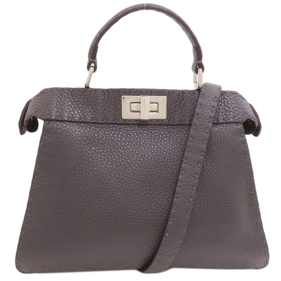 Fendi Peekaboo I.U. Selleria 2-Way Handbag, Calfskin, Women's FENDI: --- Catalog ---Category: SizeSize (HxWxD): 20cm x 22cm x 9.5cm / 7.87'' x 8.66'' x 3.74''Strap Length: 95cm - 110cm / 37.4'' - 43.3''Handle Length: 22cm / 8.66''Category: DesignType: HandbagColor: Gra
