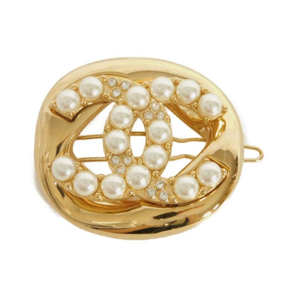 Chanel CHANEL Barrette Coco Mark Pearl Hair Clip Strass Clear Rhinestone Gold B24A CC Ivory ABD743: --- Catalog ---Category: SizeWeight: 42g / 1.48oz.Size (LxW): 4.5cm x 5cm / 1.77'' x 1.96''Category: DesignType: BarretteColor: Gold, IvoryStone: PearlGender: WomenCategory: GeneralBrand: Chanel--- It